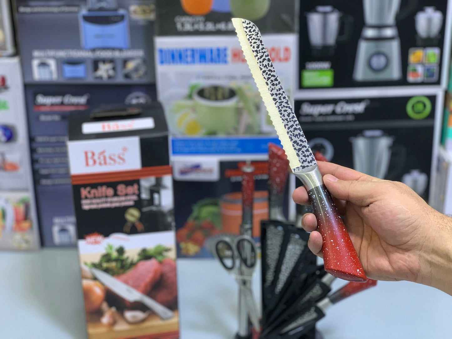 Bass Kitchen Knife Set 8 Pieces with Rotating and Folding Stand