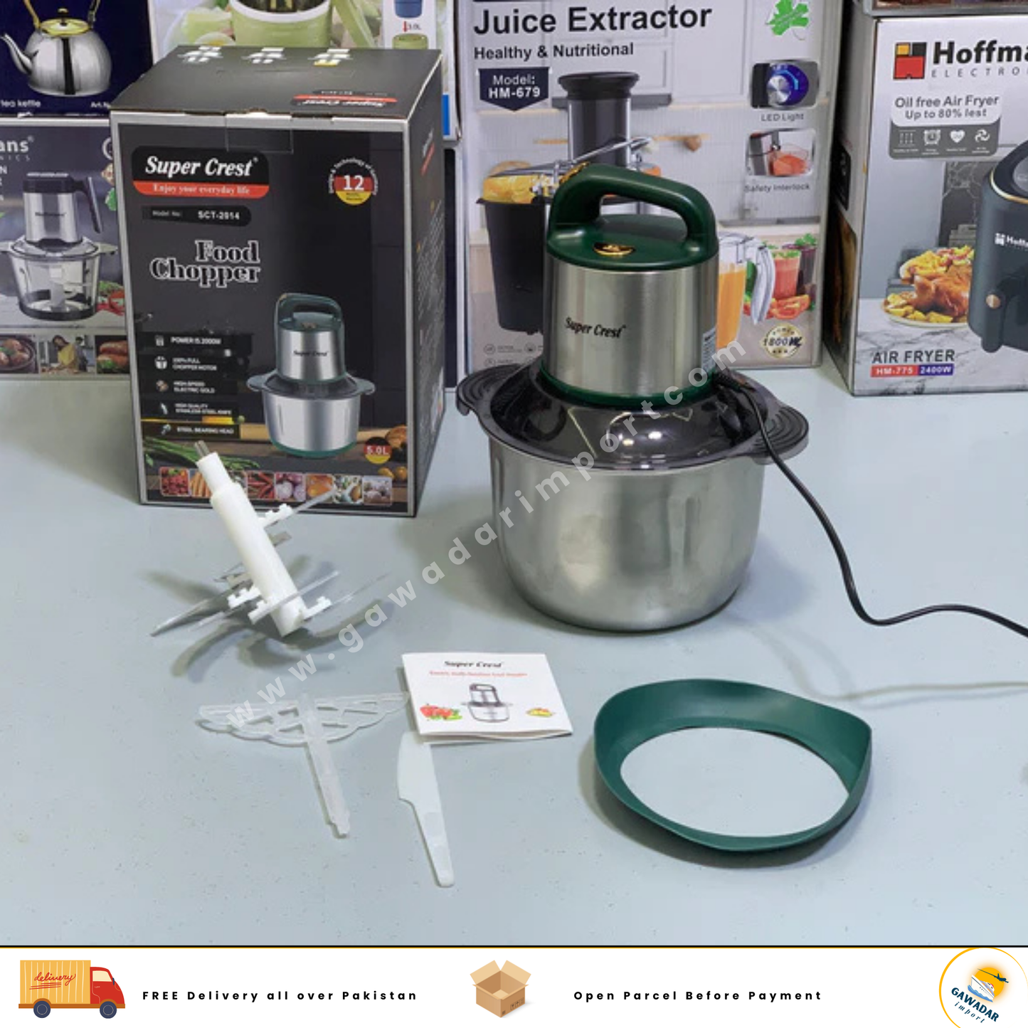 Super Crest 5L Meat Chopper with 2 Blades Stainless Steel