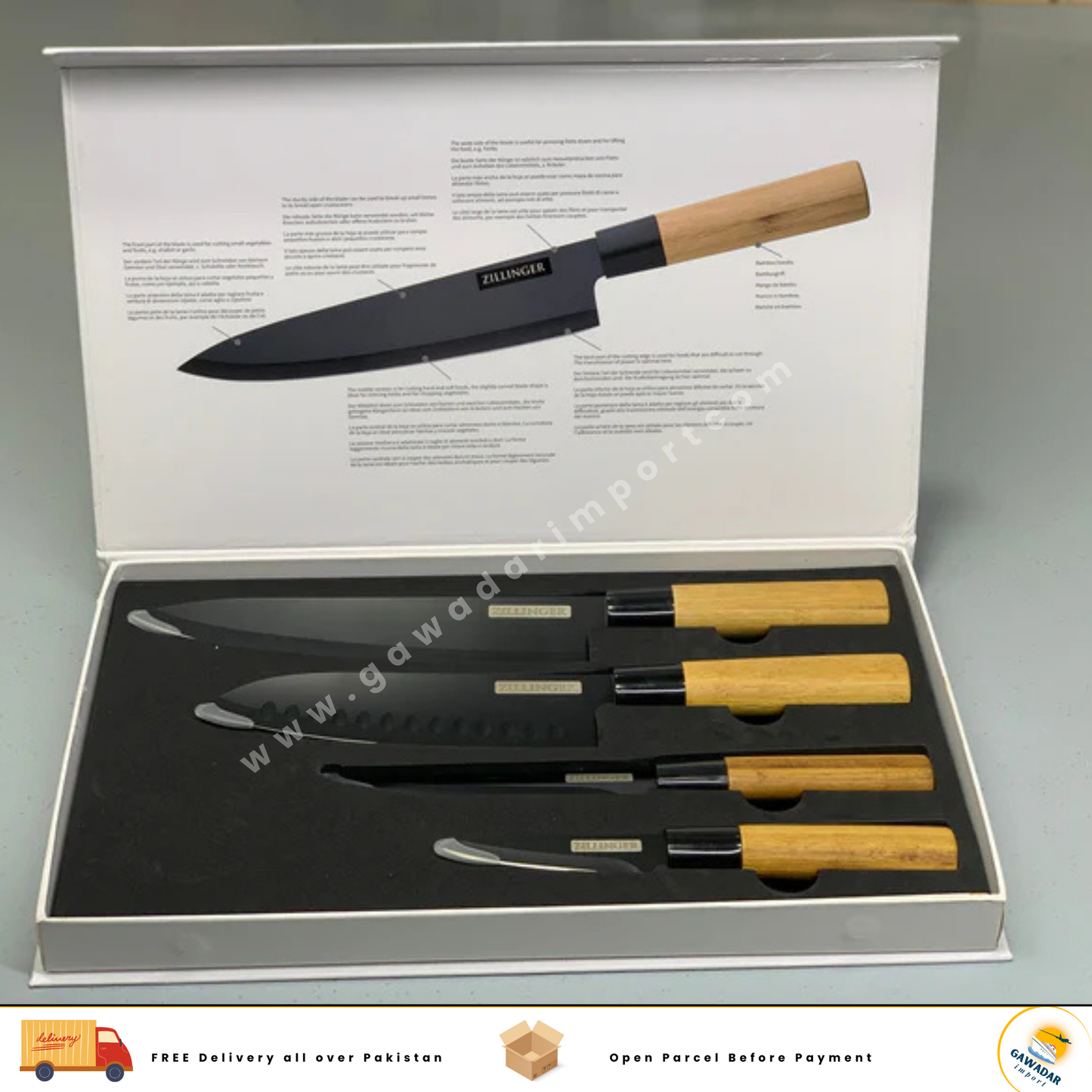 Bamboo Handles Kitchen Knife Set 4 Pieces