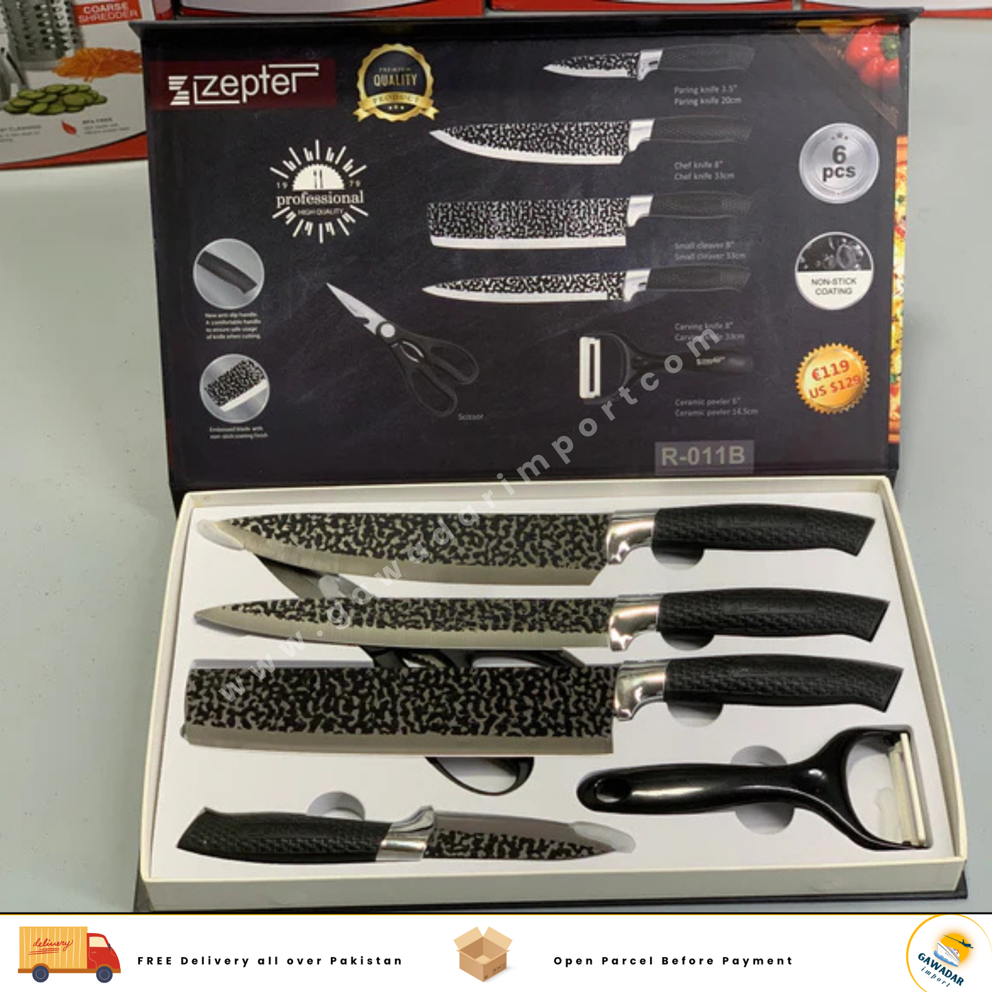 Dotted Pattern Zepter Knife Set 6 Pieces For Kitchen Use