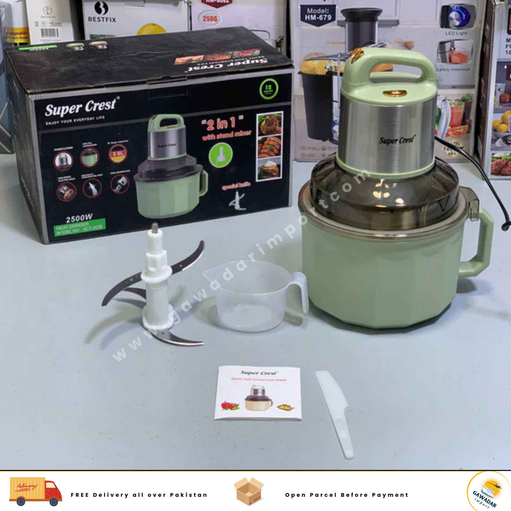 Super Crest 2 in 1 Meat Grinder/ Chopper and Stand Mixer 2500w Model: SCT 2038